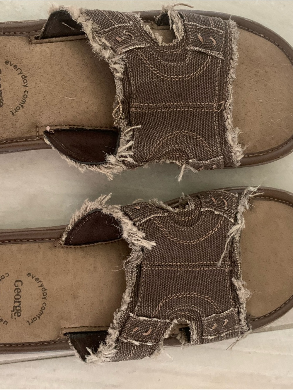 NEW Mens Brown Frayed Slide Sandals